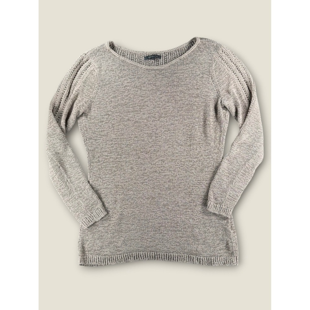 Rachel Zoe Taupe Marl Pointelle Back Boat Neck Cotton Blend Sweater Large